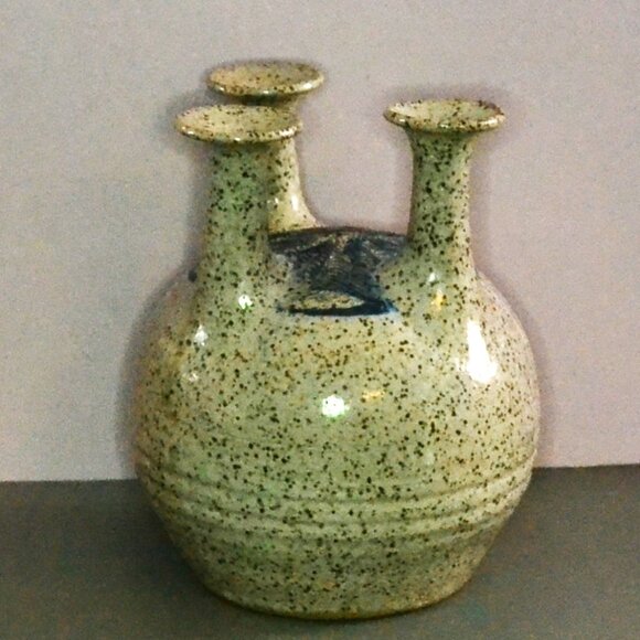 Unique Triple Neck Design Vase Studio Pottery Signed Home Decor Accent - Picture 4 of 8